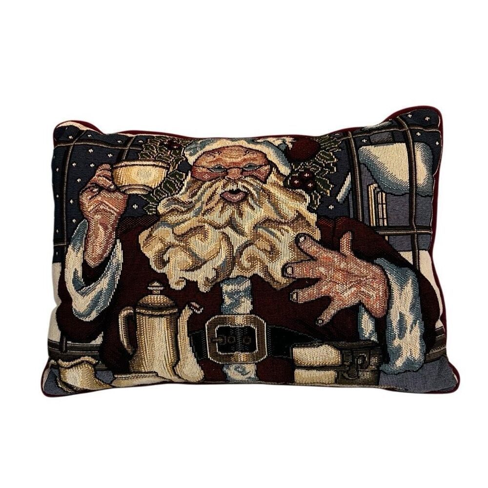 Vtg Handcrafted Santa Claus Decorative Pillow 17” X 12” Multicolor Needle Point